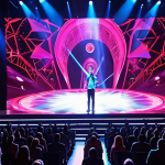 **

A vibrant hologram concert scene. Focus on stage design and atmosphere. Include bright, colorful lighting effects, a realistic-looking hologram performer, and a large audience enjoying the show. The venue should look modern and high-tech. Consider incorporating elements of Turkish concert venues for a localized feel. The feeling should be exciting and energetic.

**