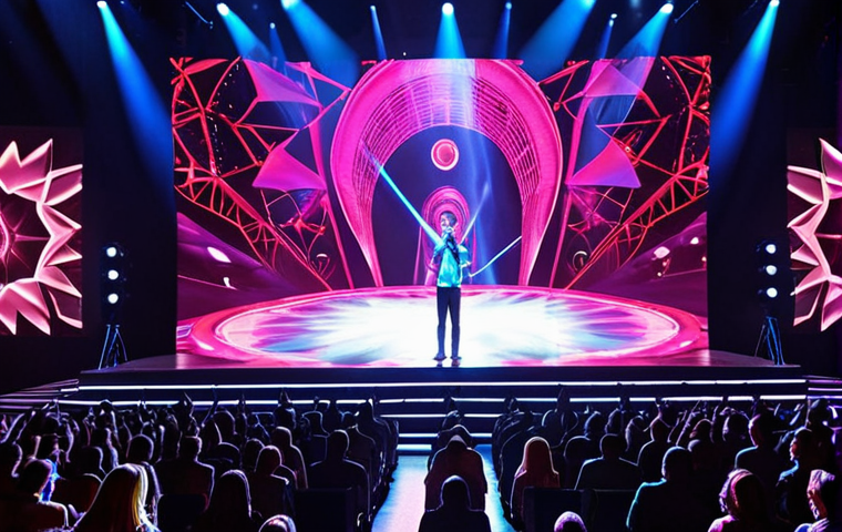 **

A vibrant hologram concert scene. Focus on stage design and atmosphere. Include bright, colorful lighting effects, a realistic-looking hologram performer, and a large audience enjoying the show. The venue should look modern and high-tech. Consider incorporating elements of Turkish concert venues for a localized feel. The feeling should be exciting and energetic.

**